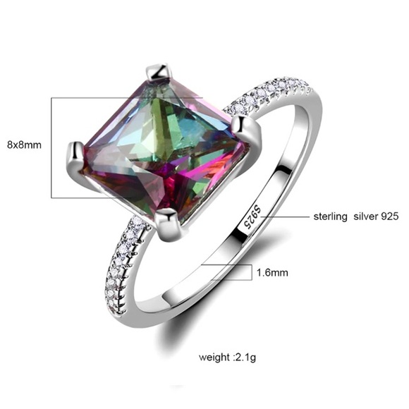 Silver Princess Cut Mystic Topaz Diamond Ring - Picture 4 of 5